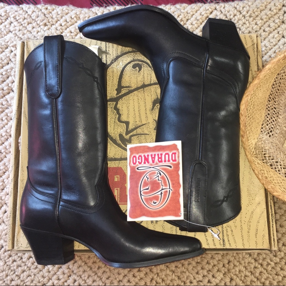 Durango Black Leather Boots Womens Heeled Western Classic NEW WITH TAG 6M